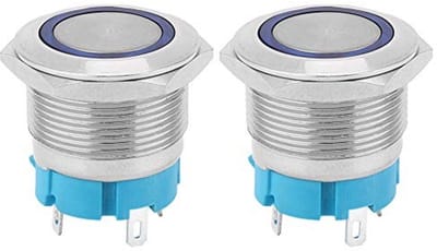 Allecto - LED Drukknop Schakelaar - Waterdicht en Zelfvergrendelend - RVS - Blauw - 22mm Afmeting - Geschikt voor Elektronische Toepassingen - Kleu...