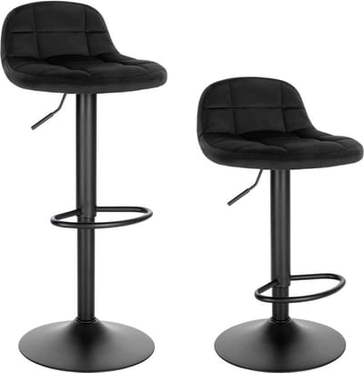 Barkruk Nero Deluxe - Industrial - Zwart - Barkrukken set van 1 - Barstoel Kruk - Barstoelen met rugleuning - Keukenstoel - In hoogte verstelbaar - Velvet