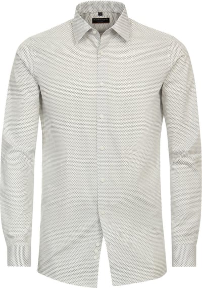 Redmond slim fit overhemd - popeline - wit met grijs dessin