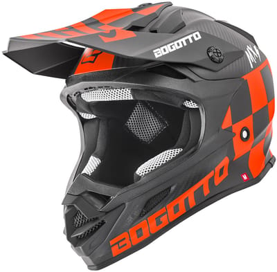 Bogotto V328 Xadrez Carbon Zwart Oranje Crosshelm - Helm