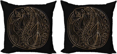 ABAKUHAUS Abstracte decoratieve kussenhoes, 2-pack, moderne accenten, dubbelzijdige digitale print, 40x40 cm, zwart, aardegeel