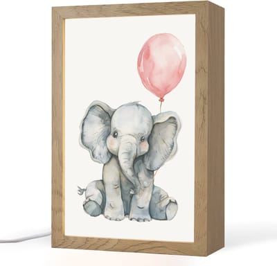 Nachtlampje 20x30 cm - Kinder lampje - Olifant - Baby dier - Roze ballon - Tafellamp kinderkamer - Slaapkamer lamp - Bedlamp kinderen - Kinderlampje stopcontact - Wandlamp babykamer - Nachtlampjes