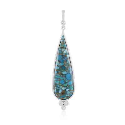 Cavill - Zilveren Hanger - 925 Sterling Zilver Platina - Blauwe Mohave Turkoois 14,959 ct Peervorm - 4 Zirkonen - Elegant Druppelvormig Sieraad