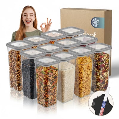 Soft Chef Soft Box Slim Square 12-delige bewaardoos set (12 × 1850 ml) – Vierkante voedselcontainers – BPA-vrij, luchtdicht, stapelbaar – Inclusief labels & marker