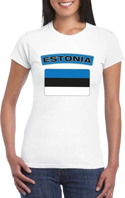 Vlag Estland t-shirt - wit - met vlag van het land print - voor dames - korte mouwen - supporters S