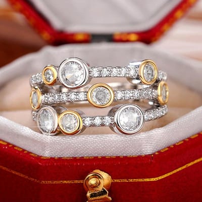 Sterling Tweekleurige Damesringen Jubileumfeest Dagelijks Draagbare Luxe Zirkonia Ringen Nieuwe Trend Dames Sieraden 9