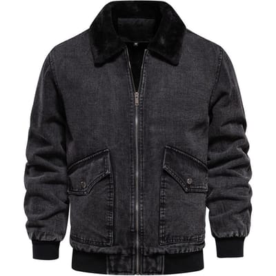 Herfst en Winter Nieuwe Heren Kasjmier Denim Jas Casual Kwaliteit Gewassen Denim Jas XL black