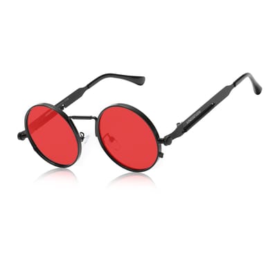 Kingseven Zonnebril - Zwarte Spiegelglazen - Rond Zwart Montuur - Retro Steampunk Heren - N7579