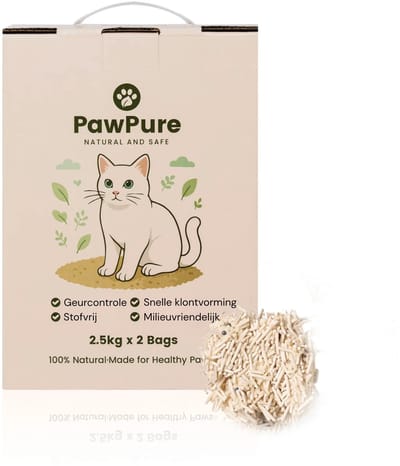 PawPure Kattenbakvulling Tofu & Cassave 5kg (2×2,5kg) - Stofvrij - Snel Klonterend - Geurcontrole