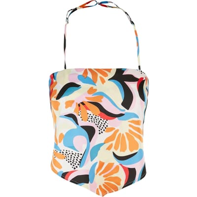 Urban Classics - Cropped AOP Satin Triangle Mouwloze top - XS - Multicolours
