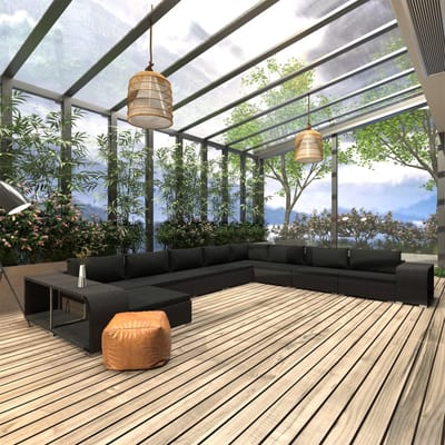 vidaXL - 11-delige - Loungeset - met - kussens - poly - rattan - zwart
