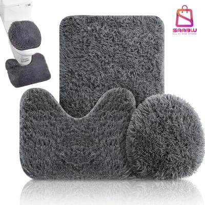 Badkamermat Set – badkamer mat antislip & Sneldrogend – Inclusief WC-mat en Toiletdeksel Hoes – badkamer accessoires – Blauw - 75778