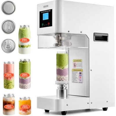 VEVOR Automatische Bliksluitmachine voor Blikken van 55 mm, Wit, voor Plastic/Aluminium Blikken van 250/330/500/650 Ml, in Hoogte Verstelbaar, Bediening met Één Druk Op De Knop, Toonbankmodel, Elektrische Bliksluitmachine voor Cafés
