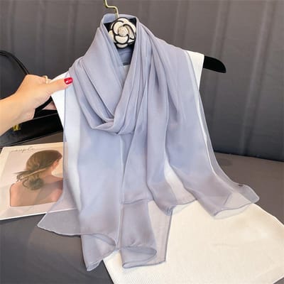 Mode Été Femmes Couleur Unie Foulard de Plage Châles en Soie Bandeau Bandeau Féminin Enveloppes Protection Solaire Hijab gray
