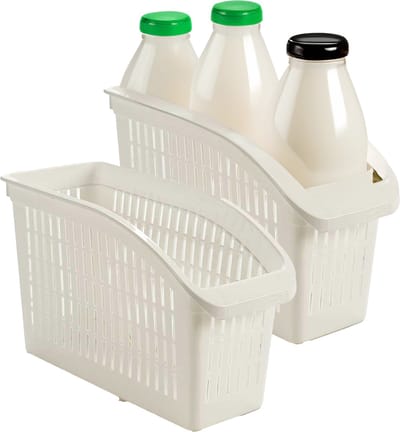Gondol Koelkast/keuken organiser open mand - 2x - wit - kunststof - 29 x 13 x 17 cm