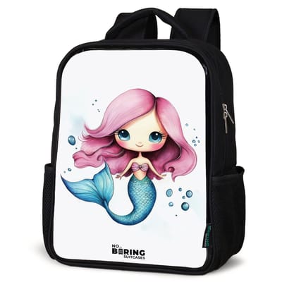 NoBoringSuitcases.com® - Rugzak zwart - Schooltas jongen & meisje - Zeemeermin met roze haar en blauwe staart tussen luchtbellen - Rugtas voor school - Boekentas kind - Schoolrugzak - Kinderrugzak