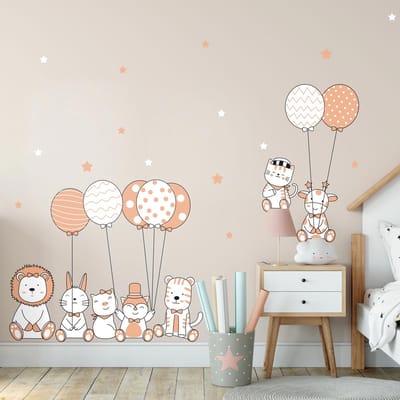 Muurstickers - Acrobatische dieren en fantastische ballonnen - Zelfklevende stickers - 180x120cm