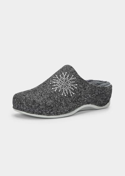 Pantoffels van wolvilt met glittersteentjes - antraciet - Gr. 36 van Goldner Fashion