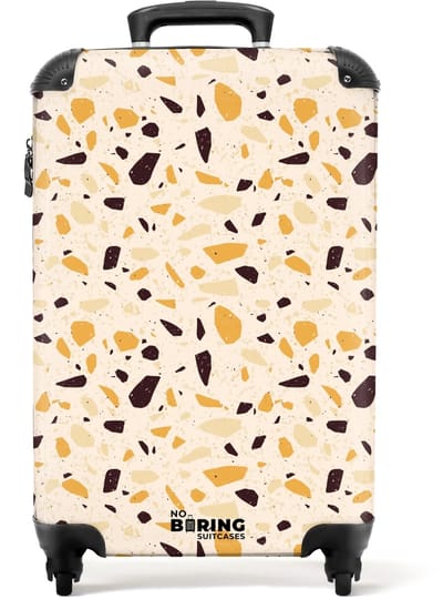 NoBoringSuitcases.com - Koffer - Terrazzo patroon geel - Past binnen 55x40x20 cm en 55x35x25 cm - Trolley handbagage - Valiezen met wieltjes volwassenen - Reiskoffer op wielen - Rolkoffer lichtgewicht
