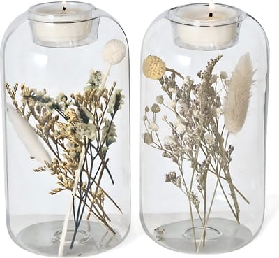 Waxinelichthouder Droogbloemen set van 2