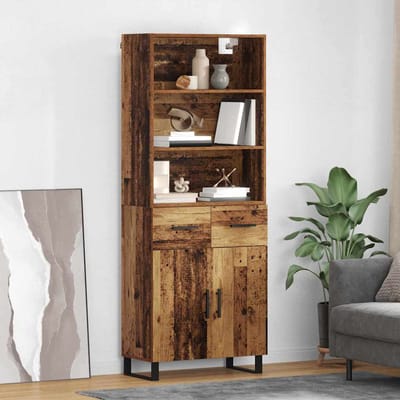 vidaXL - Highboard - 2 - st - Oudhout - 69,5 - x - 34 - x - 180 - cm - Bewerkt - hout - en - glas
