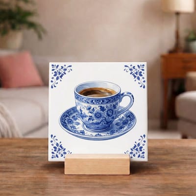 Delftsblauw Tegeltje 11x11 Koffiekopje – Keuken Decoratie en Cadeau voor Koffieliefhebber