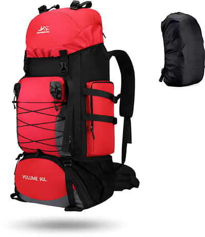 CarryQuest® 90L Tactical Backpack - Waterdichte Trekking Rugzak met MOLLE-Systeem, Compressieriemen & Rugventilatie - Rood