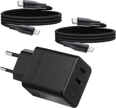 Dual Power Adapter USB C - Geschikt voor iPhone - Oplader Kabel met 1 Meter Lange USB C Kabels - Snellader
