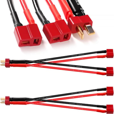 2x Parallelle Batterij Splitter Kabel met T-Stekker - 16AWG Y-Kabel voor 2x LiPO Accu's