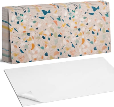 Coloray Plaktegels - Patroon met kleurrijke fragmenten Zelfklevende Wandtegels - 40 cm x 20 cm - Grijs Plaktegels - 10 stuks - Rechthoek PVC Tegels - Plaktegels Badkamer - Vloertegels Zelfklevend - Vinyl Tegels Zelfklevend - Portugese Tegels