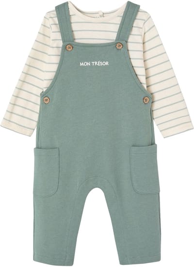 Vertbaudet Fleece babyset met T-shirt en tuinbroek
