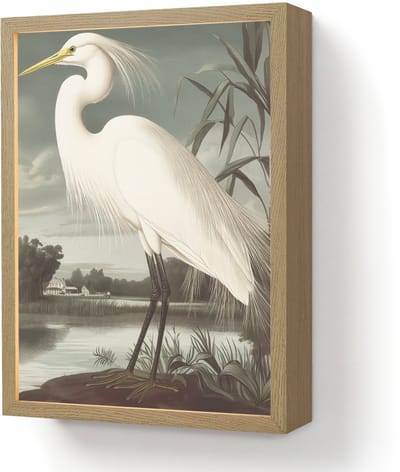 Wandlamp 30x40 cm - Oplaadbaar - Reiger - Planten - Wolken - Wit - Wandlampen binnen woonkamer - Slaapkamer lamp - Decoratieve nachtlamp - Vloerlamp draadloos