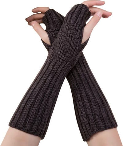 Winkrs - Vingerloze handschoenen Dames Bruin - Lange Gebreide Polswarmers - Acryl - Armwarmers donkerbruin
