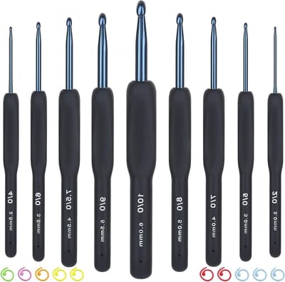9-delige Haaknaald Set met Ergonomische Handvatten van 2mm tot 6mm, Inclusief Metalen Markers voor Breien van Truien, Mutsen en Sjaals