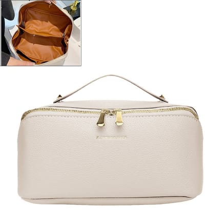 Rainbecom - Make-uptas Dames – Grote Capaciteit Toilettassen – Lay-flat Luxe PU Toilettas – Beige – Reistas Cosmetica Tas – Reistoilettas - Cadeau