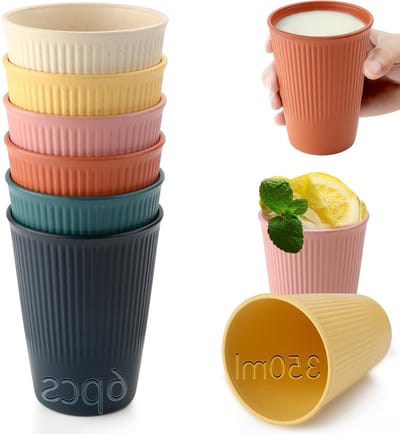 Set van 6 Herbruikbare Plastic Bekers 350ml - BPA-vrije Koffiebekers in Donkere Kleuren, Geschikt voor Magnetron en Vaatwasser
