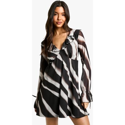 boohoo Dames Abstract Mesh Ruffle Mini Jurk | Black | Maat: 8