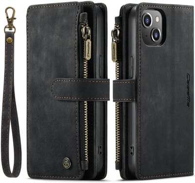 CaseMe – Telefoonhoesje geschikt voor Apple iPhone 14 Plus – Wallet Rits Book Case – Magnetische Sluiting & Portemonnee – PU Leer – Zwart