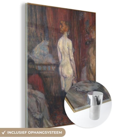 ® Glasschilderij 120x160 cm - Schilderij acrylglas - Woman before a mirror - Schilderij van Henri de Toulouse-Lautrec - Foto op glas - Muurdecoratie woonkamer - Wanddecoratie slaapkamer - Schilderijen