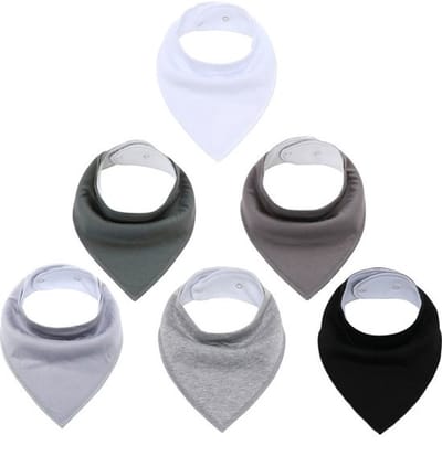 Set 6 stuks bandana slabbetjes Waterproof - Effen grijs zwart wit - waterproof – fleece laag - kleding blijft droog - jongens meisjes - puntslabbetjes - katoen + fleece