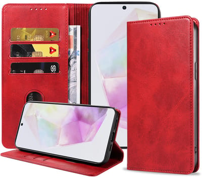 Smartphonica Telefoonhoesje Geschikt voor Samsung Galaxy A35 Kunstleer met Magnetische sluiting en Pasjeshouders Bookcase met Klepje - Rood geschikt voor Samsung Galaxy A35