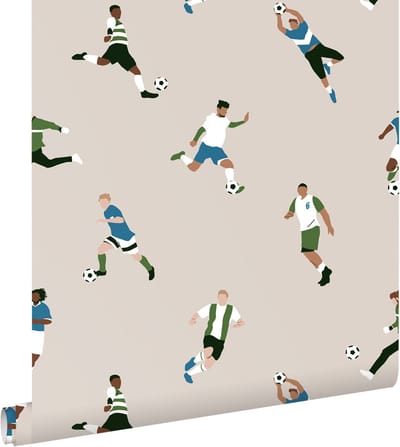 ESTAhome behang voetbalspelers beige en groen - 50 x 900 cm - 131557