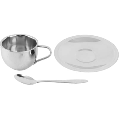 Anti?Tasse à café en acier inoxydable ébouillanté Tasses Tasses avec cuillère et soucoupe Service de table white