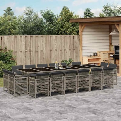 vidaXL - 17-delige - Tuinset - met - kussens - poly - rattan - grijs