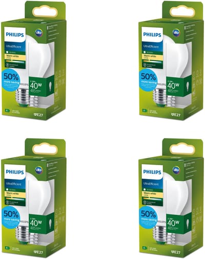 Philips Voordeelverpakking - E27 - Ultra Efficient - LED Standaard lamp - Mat - 40W - Niet Dimbaar - Warmwit Licht - Set van 4 Stuks