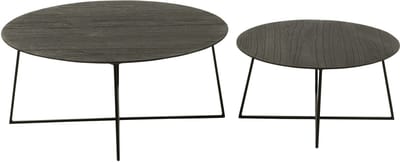J-Line bijzettafel Rond - hout/metaal - zwart - set van 2