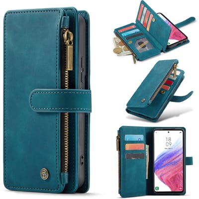 Casemania Hoesje Geschikt voor Samsung Galaxy Z Fold 4 - Emerald Green - Luxe Portemonnee Book Case met Rits en Extra Vakken