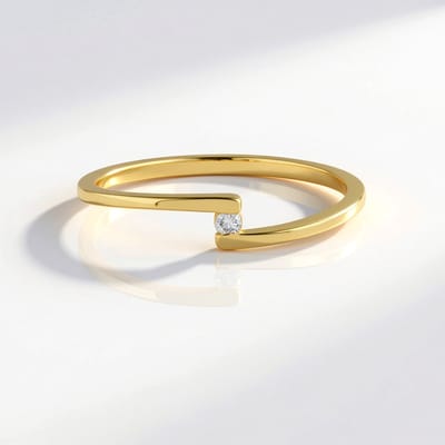 Cavill - Moderne Zilveren Ring - 925 Sterling Zilver Verguld - 0,025 ct I3 Afrikaanse Ronde Diamant - Minimalistisch Open Design 19x19 mm