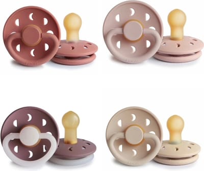 Frigg Moon Fopspeen set 4 stuks Powder Blush,Blush,Twilight Mauve Moon Night en Croissant 0-6 maand maat 1