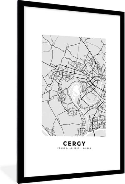 Fotolijst incl. Poster - Frankrijk - Plattegrond - Kaart - Cergy - Stadskaart - 60x90 cm - Posterlijst